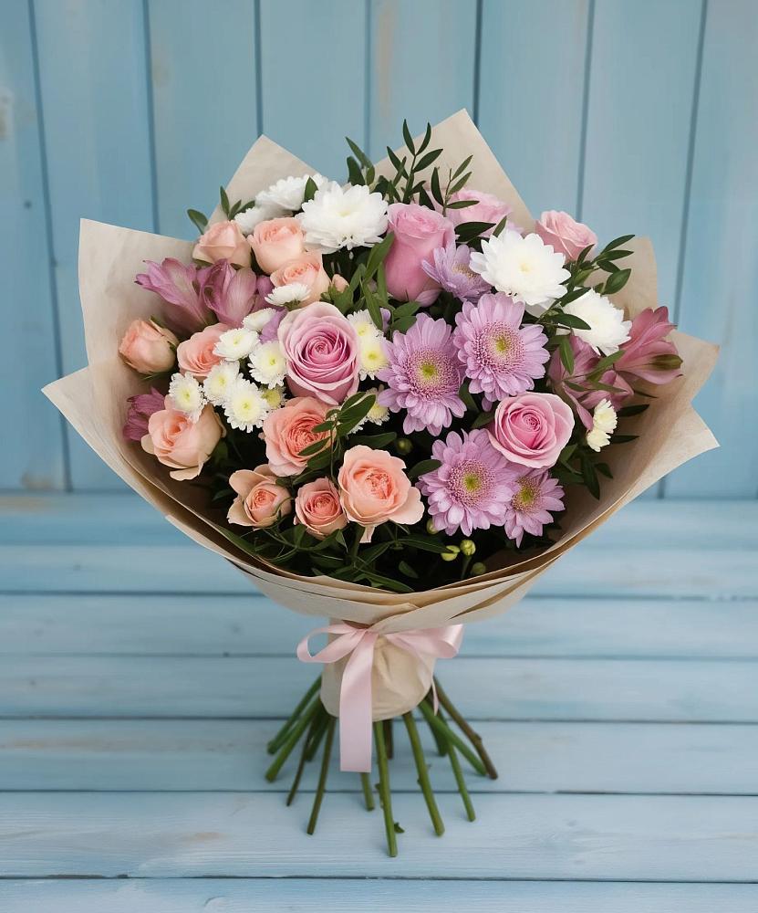 Букет цветов из: Хризантемы, Розы и Альстромерии в Гражданском